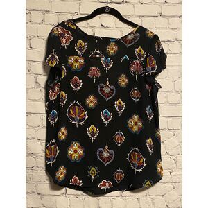 LOFT Outlet Women's Short Sleeve Black and Multi Shirt Size M